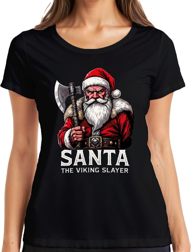 Santa The Viking Slayer Wikinger Axt Bart Weihnachten Geschenk Damen T-Shirt, Schwarz, S