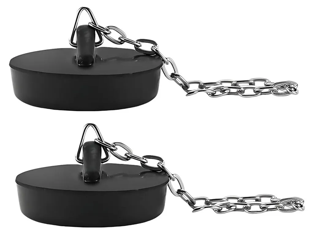 Bouchon de vidange noir en deux parties avec chaînette pour lavabo