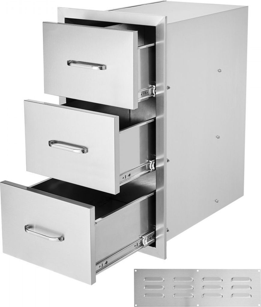 Schranktüren - Kindersicherung - Dämpfer - Edelstahl - Küchenschrank - 3 Schubladen - Außenküche - 400x725x525 mm