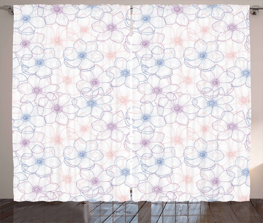 ABAKUHAUS Windröschen Rustikaler Vorhang, Pastell Petals, Wohnzimmer Universalband Gardinen mit Schlaufen und Haken, 280 x 245 cm, Getrocknete Ros...