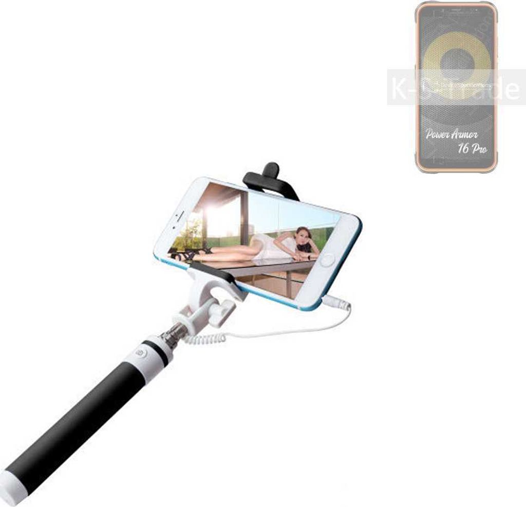 K-S-Trade Selfie Stick kompatibel mit Ulefone Power Armor 16 Pro Selfiestick kabelgebunden Monopod mit Kabel Stab Stange Selfportrait Handheldstick