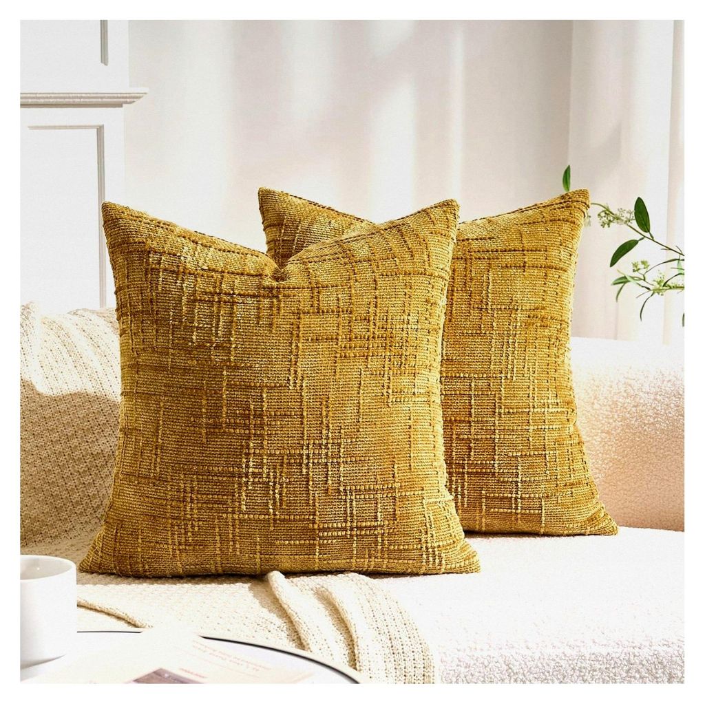 Kissenbezüge Gelb 40x40 cm Chenille Kissenhülle Quadrat Dekorative Sofakissen 2er Set