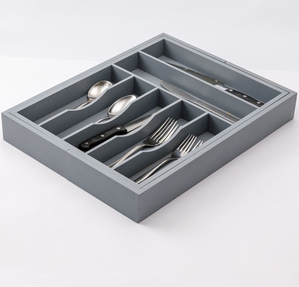 Decopatent Ausziehbarer Besteckkasten Bambus Grau