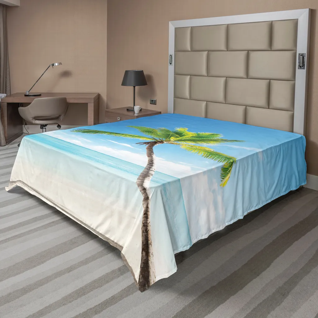 Drap de lit tropical ABAKUHAUS motif palmiers Caraïbes 275 x 260 cm