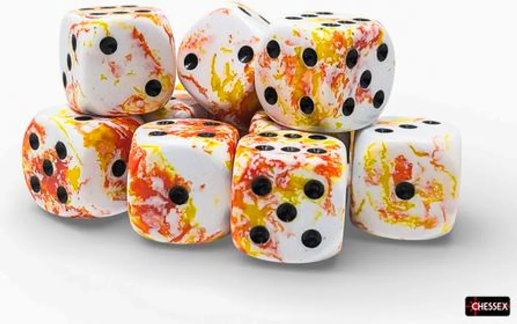 Dés D6 Chessex 16 mm Sunrise et noir : lot de 12 dés lisibles et pro