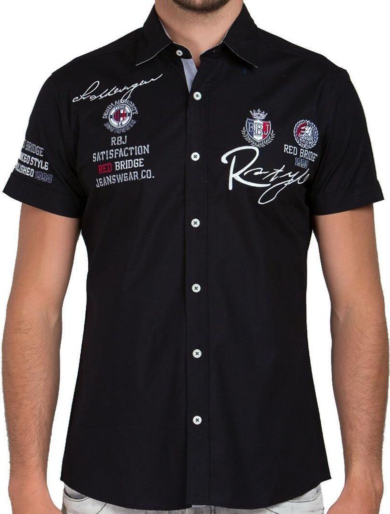 Red Bridge Herren R-Style Design Regular Fit kurzarm Hemd Bestick Schwarz S
