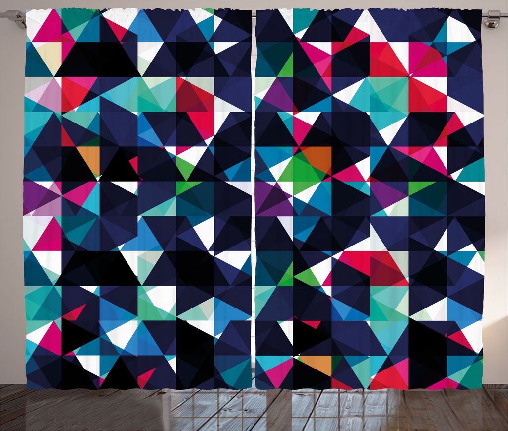 ABAKUHAUS Geometrisch Rustikaler Vorhang, Retro buntes Mosaik, Wohnzimmer Universalband Gardinen mit Schlaufen und Haken, 280 x 225 cm, Mehrfarbig