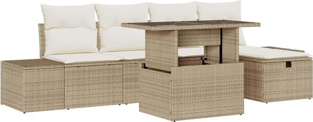vidaXL Garten-Sofa-Set 6 pcs Beige Poly-Rattan