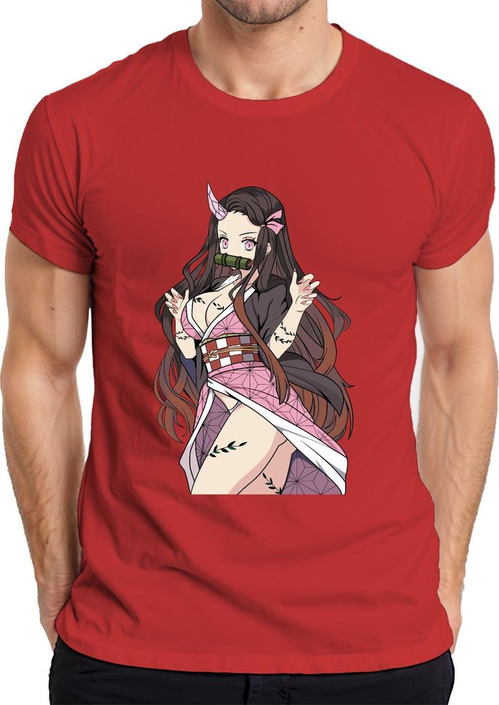 Nezuko Dämonin Bambusknebel Anime Cosplay Geschenk Manga süß Herren T-Shirt, Rot, 3XL