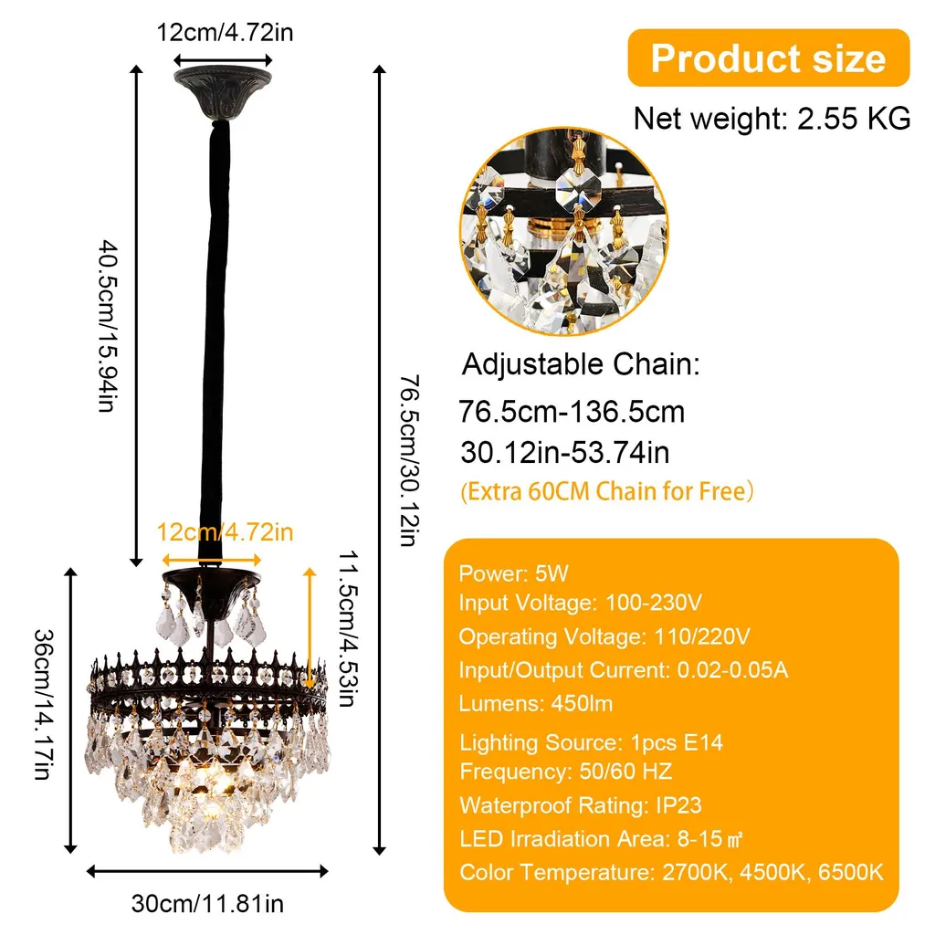 Lustre Cristal Réglable : Solution d'Éclairage pour Plafonds Bas - 4