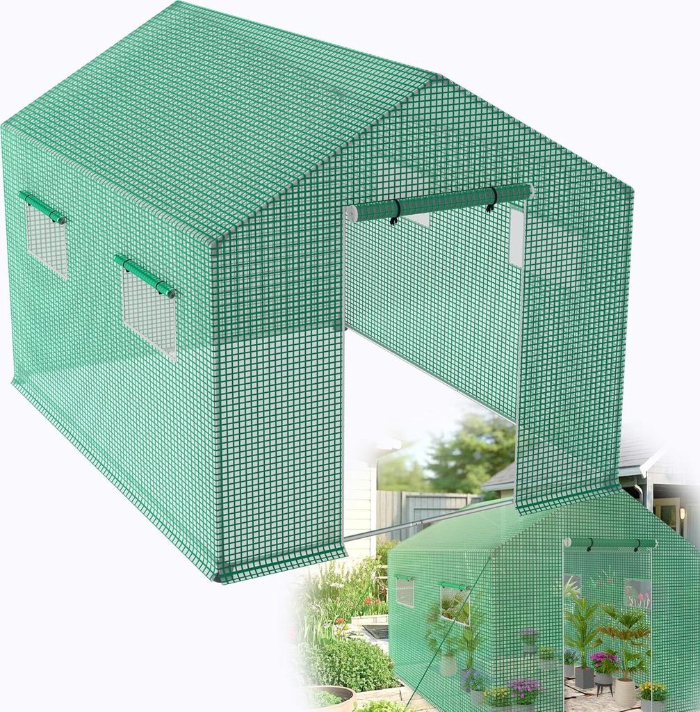 YUENFONG Gartengewächshäuser aus Verzinktes 3 x 2 x 2 m Gewächshaus Foliengewächshaus mit Tunnel Tür und Gitternetzfolie Fenster für Garten