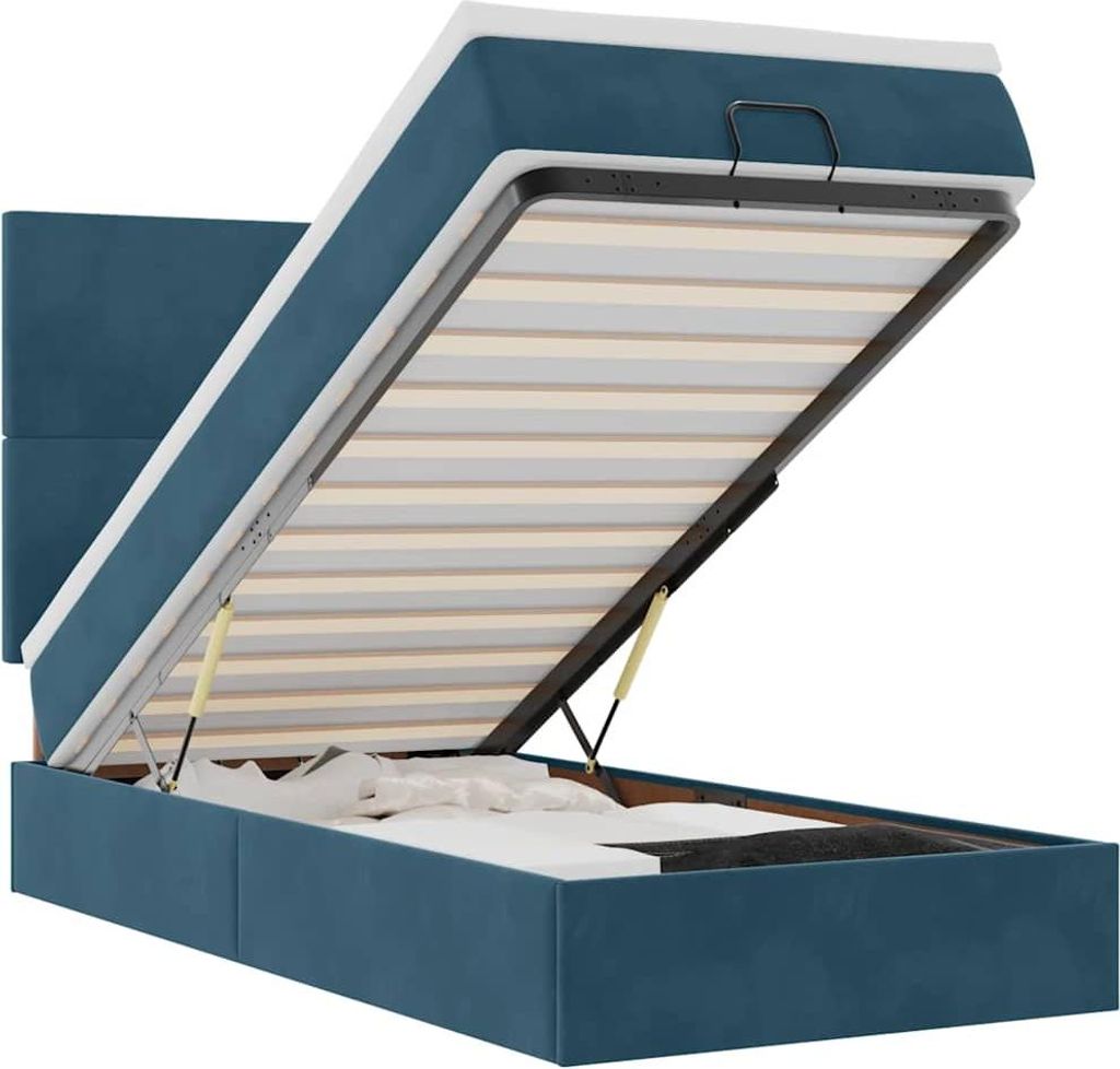 vidaXL Ottoman-Bett mit Matratzen & LEDs Dunkelblau 90x200 cm Samt
