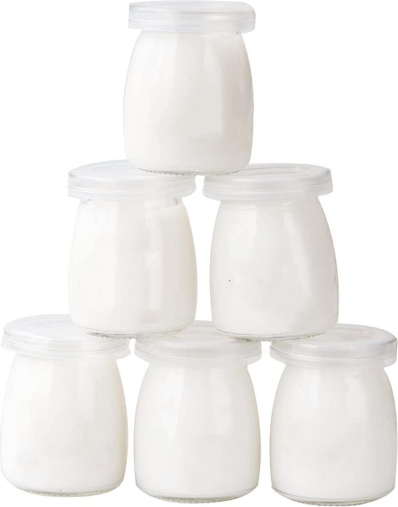 LATRAT Joghurtgläser, 6 Gläser mit Deckel, Schlagsahne, Dessertglas, Puddingglas, Inhalt 150 ml
