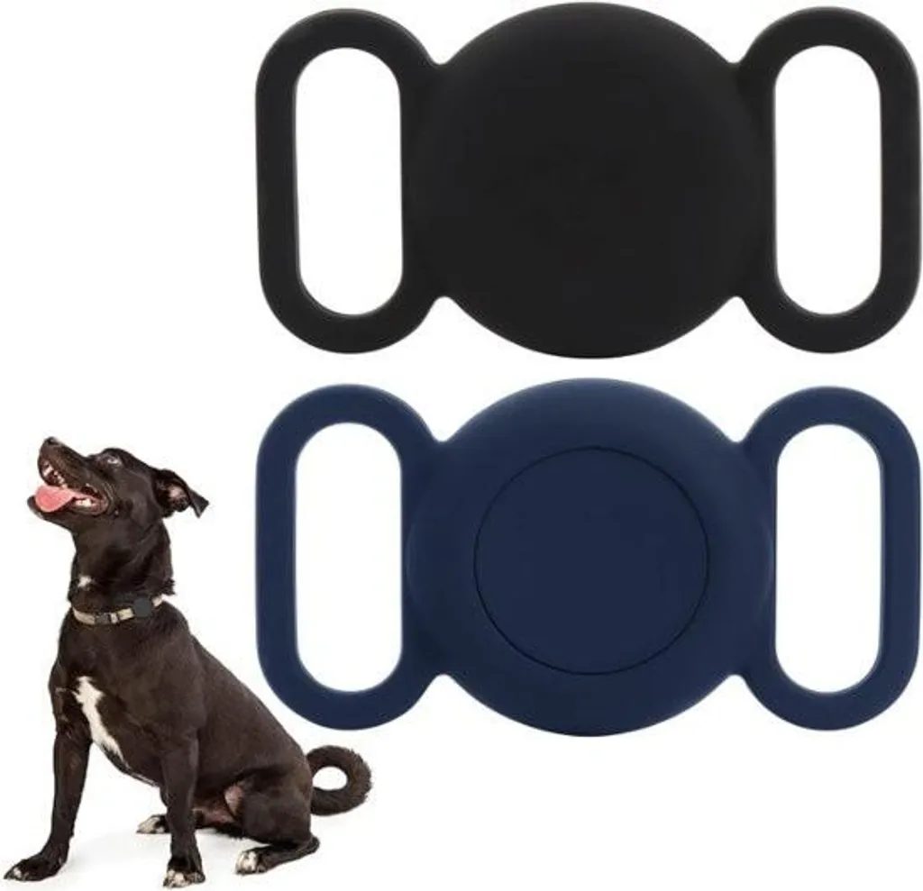 2x supporto airtag impermeabile/copertura airtag, copertura in silicone per localizzatore GPS, copertura protettiva compatibile con Apple airtag, per collare o pettorina per cani (nero-blu)