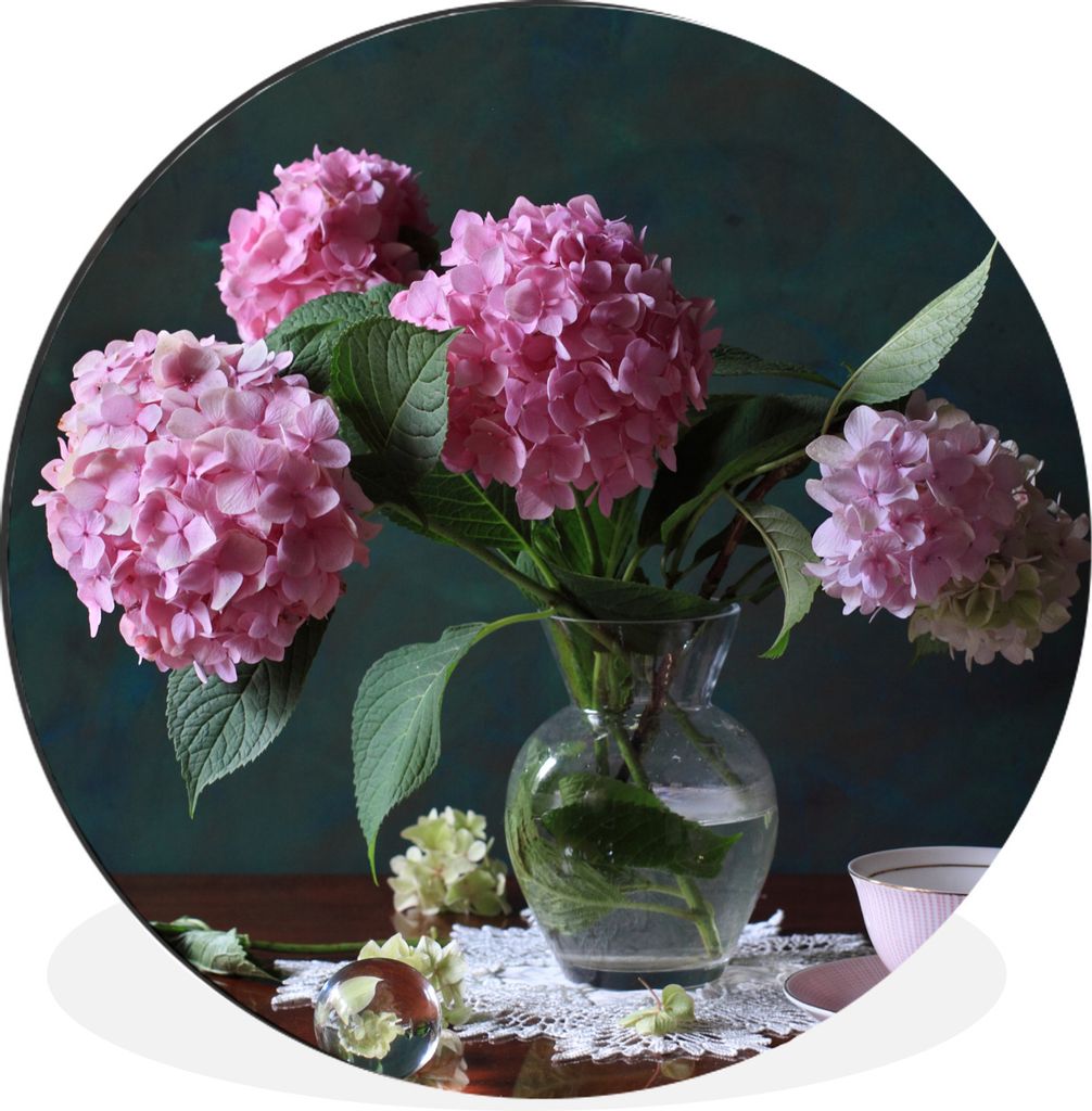 MuchoWow Aluminium Wandkreis Vase mit Hortensien Ø 30 cm Wanddeko Modern Wohnzimmer - Wand Bild - Wohnzimmer - Runde Bilder - Alubilder - Kunst ...