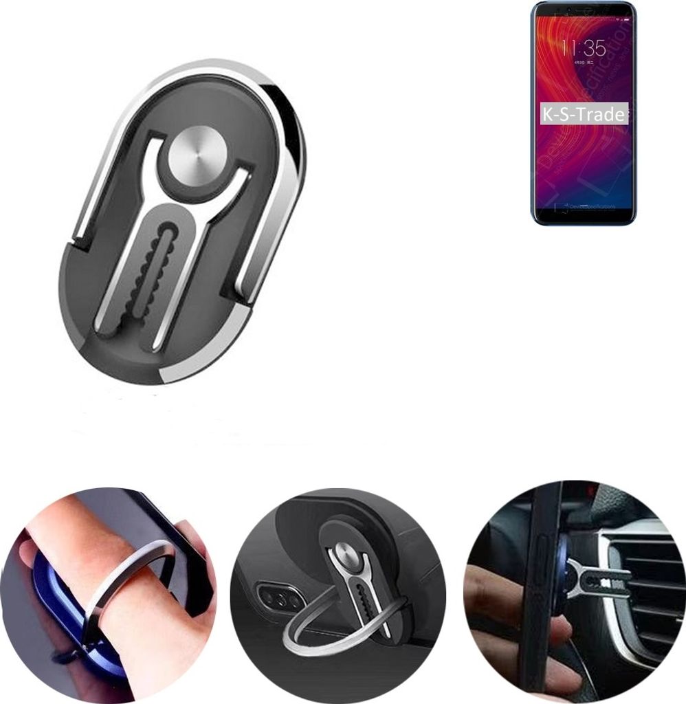 K-S-Trade 3in1 Smartphone-Ring Handy-Ring kompatibel mit Lenovo K5 Play Fingerhalterung Handyring Tischständer Lüftungsgitter-Halterung Tisch