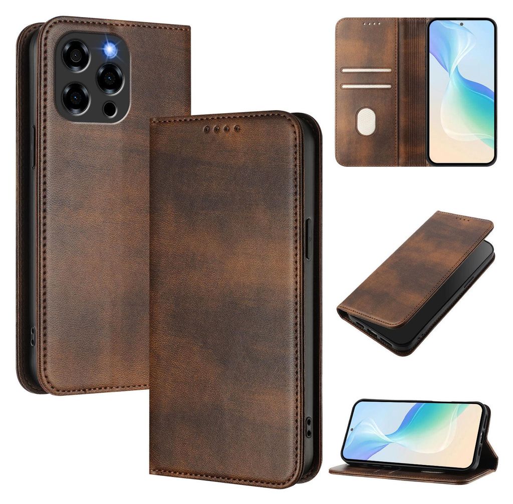 Handyhülle für Doogee Note 58 / Note 58 Pro, Vintage Leder RFID Schutz Kartenfach Standfunktion Magnetische Klapphülle Braun