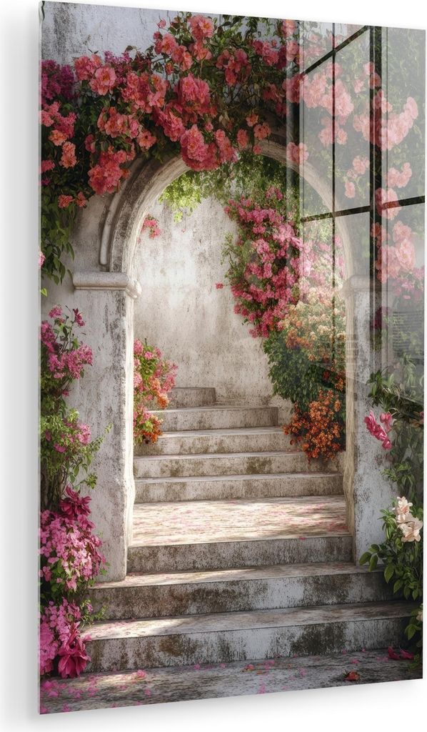 MuchoWow Glasbilder - Bilder auf Wandbild - Foto auf Glas Durchsichtig - Rosen - Vintage - Tor 80x120 cm Wanddekoration aus Glas - Acrylglasbild - ...