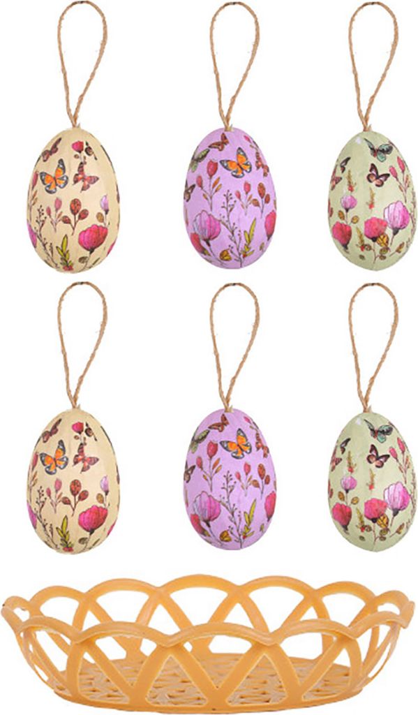 7 Teile/satz Bunte Hase Bemalt Kunststoff Ostereier mit Korb Hängenden Anhänger DIY Osterei Handwerk Hause Ostern Party Supplies B