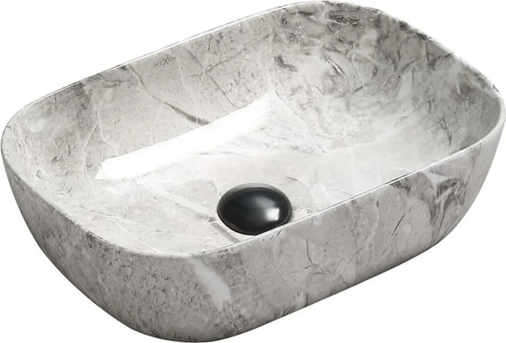 Lavabo Mexen Rita Marmo Grigio 45 cm - Lavandino Bagno Appoggio Moderno