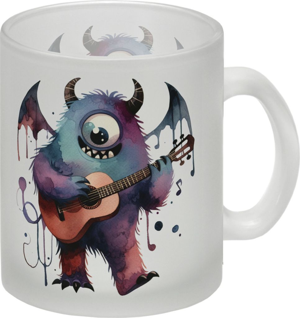 Niedliches Monster mit Gitarre Glas Tasse
