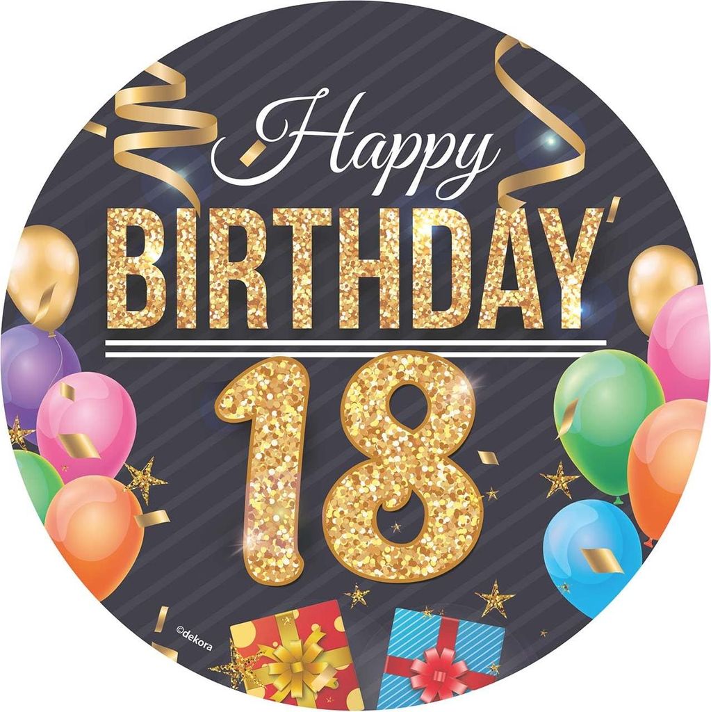 dekora - Happy Birthday 18 Essbare Oblate - Tortenaufsatz - Produktbild 