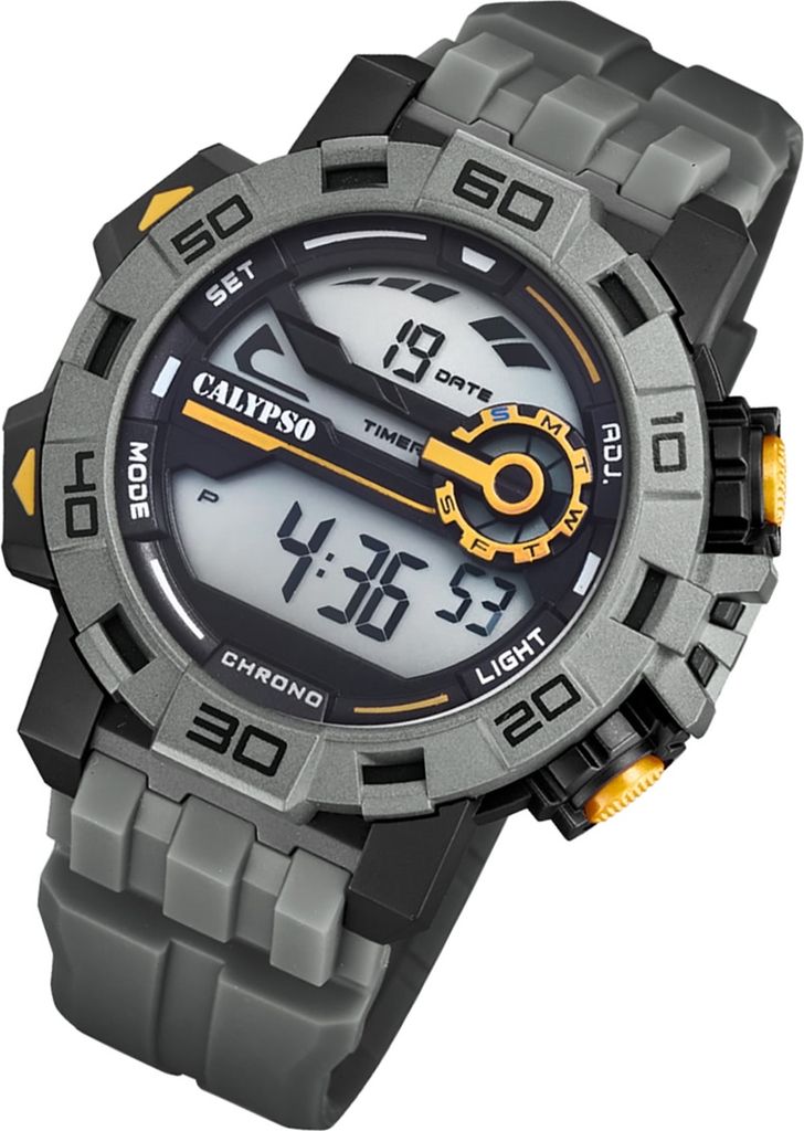 Calypso Herren Digital Uhr K5809/4 Outdoor Kunststoff Armbanduhr grau UK5809/4