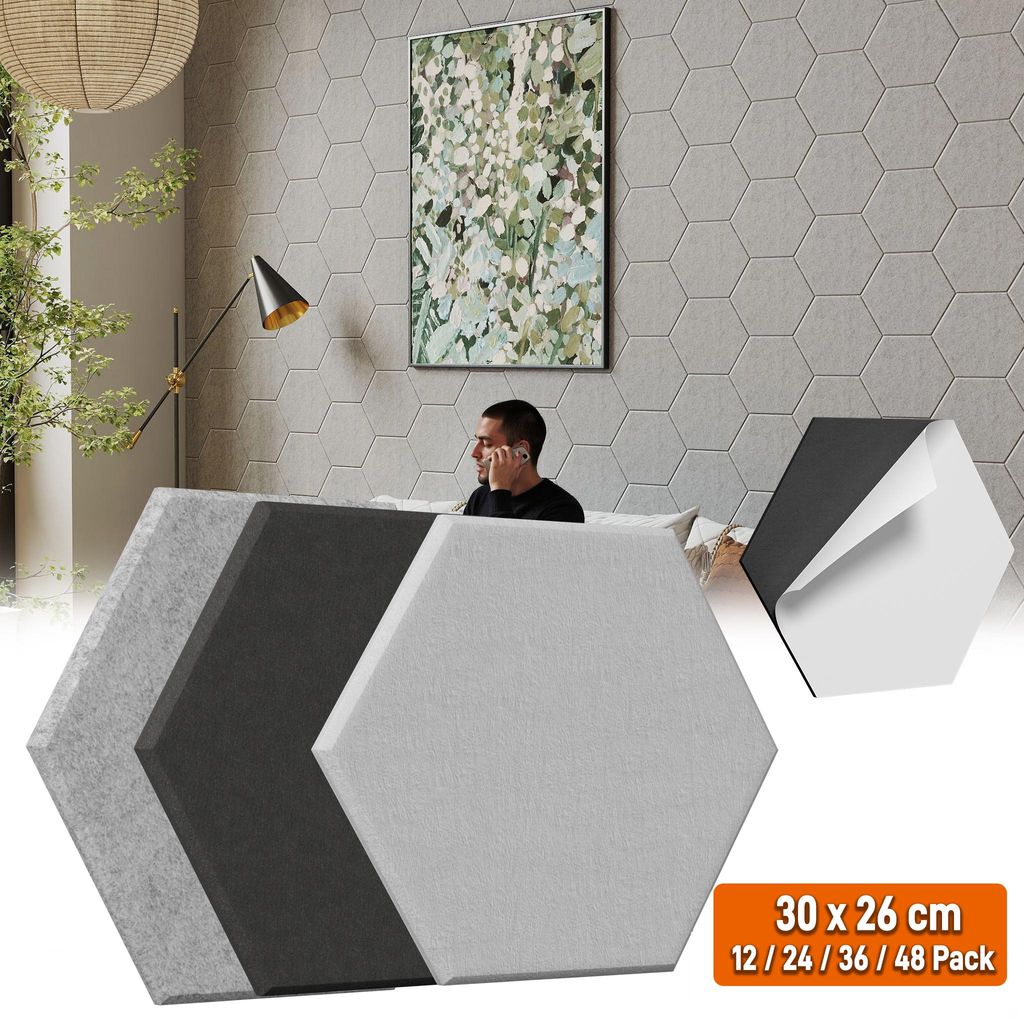 UISEBRT 48 stuks akoestische panelen, 30x26 cm, zeshoekig, Productafbeelding 