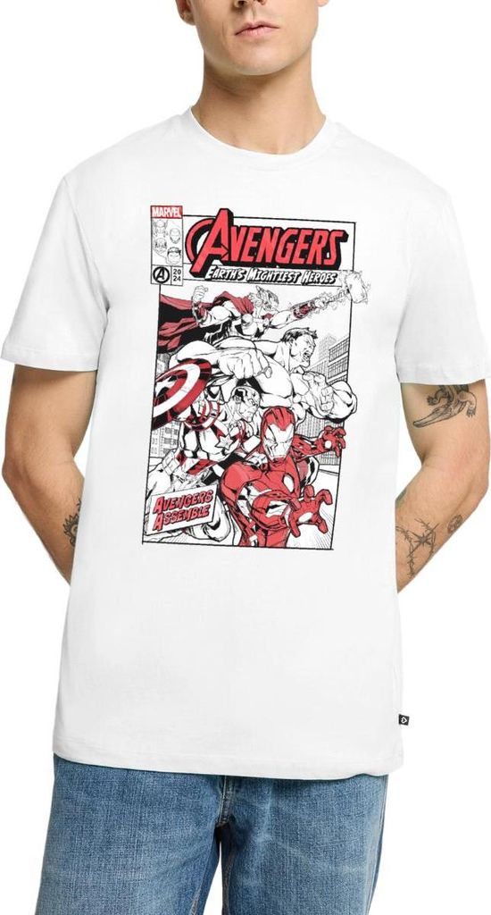 Spreadshirt Avengers Assemble Helden Comic-Motiv Männer Premium T-Shirt, 4XL, Weiß