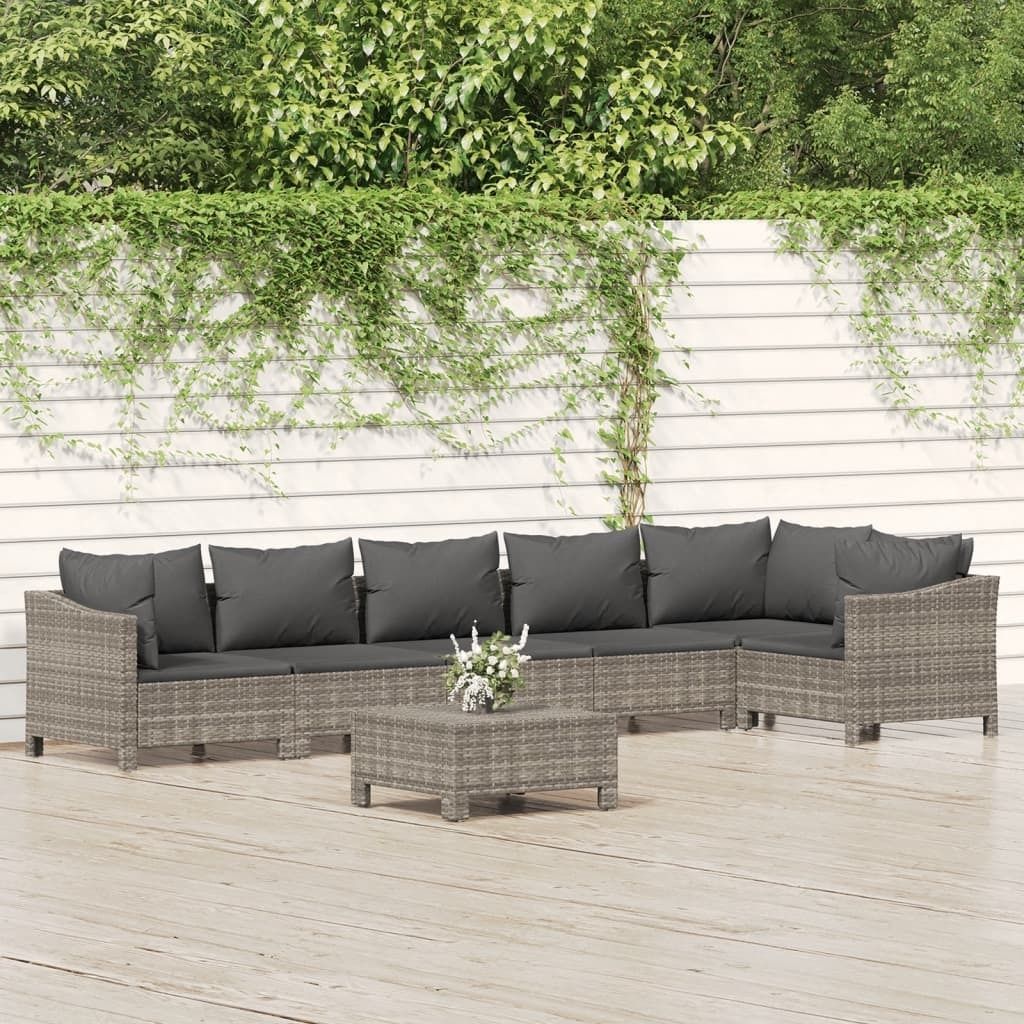 Maison Exclusive - 7-tlg. Garten-Lounge-Set mit Kissen Grau Poly Rattan