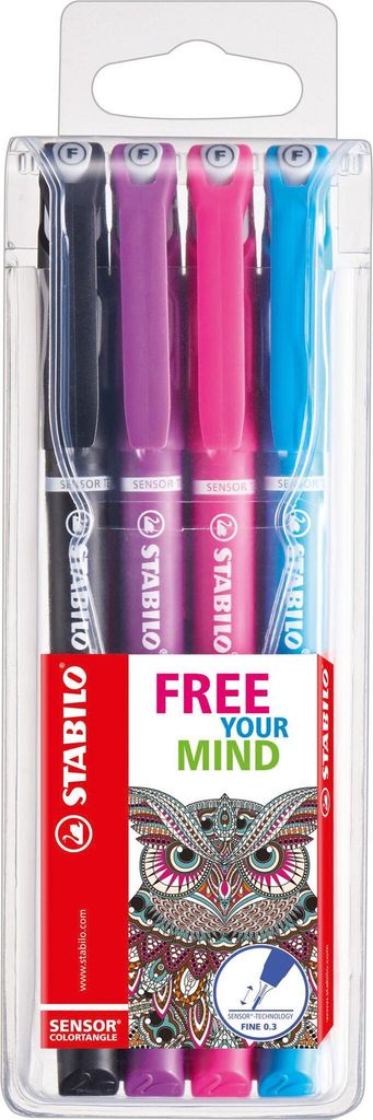 STABILO Fineliner sensor 4er Kunststoff Etui "COLORTANGLE"