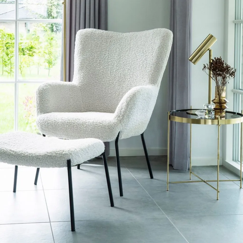 Fauteuil de lecture Glasgow blanc imitation peau de mouton chic - 11