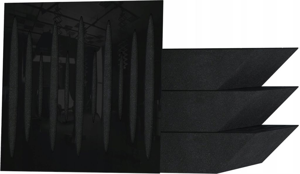 4-Stück Eck-Akustik-Bassfalle für Aufnahmestudio |PULSE 50x50x10cm | Absorption und Diffusion | Farbe: Schwarz glänzender Kunststoff
