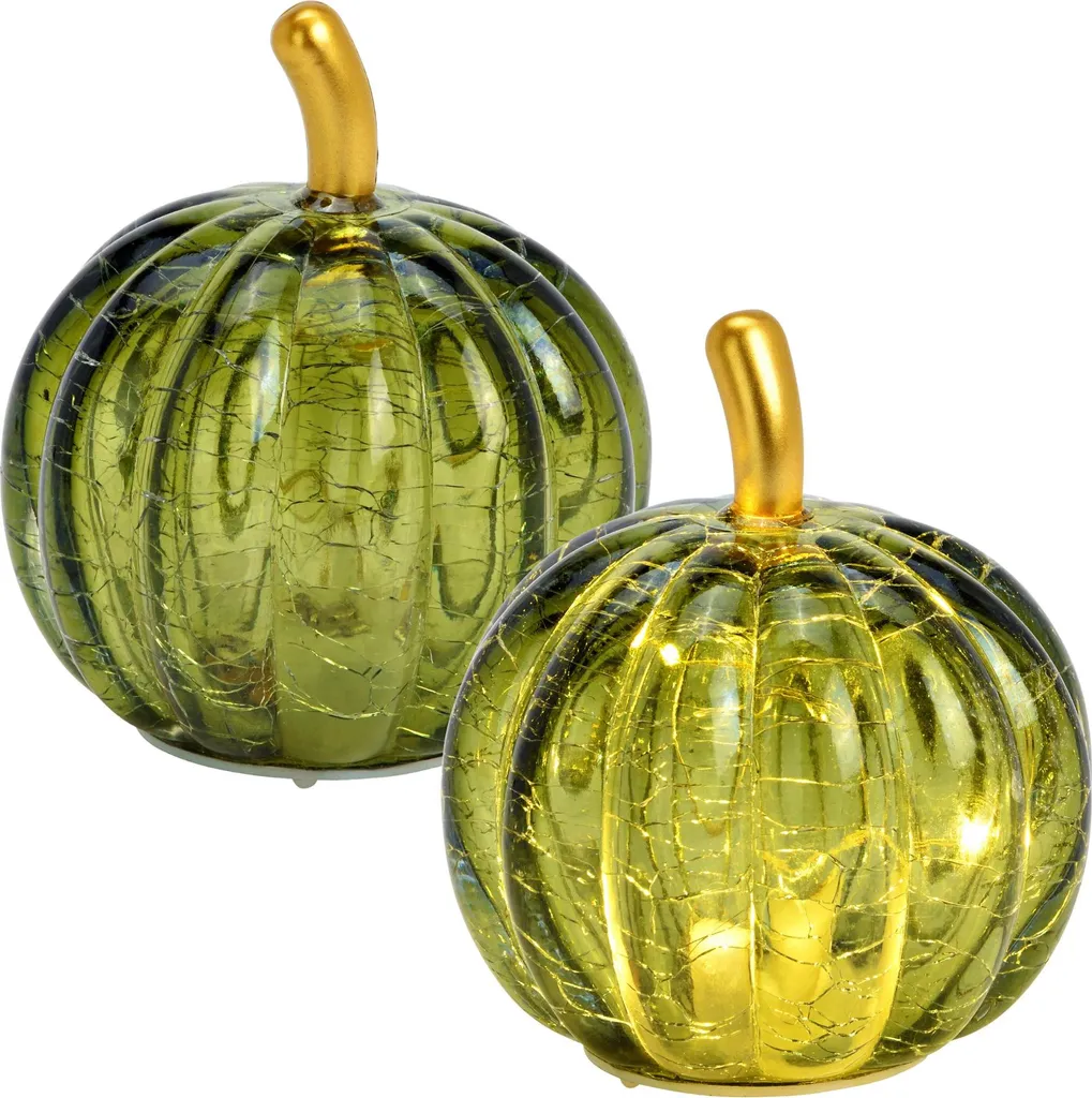 Set Zucche LED Vetro Verde 7x9cm - Decorazione Casa Rustica