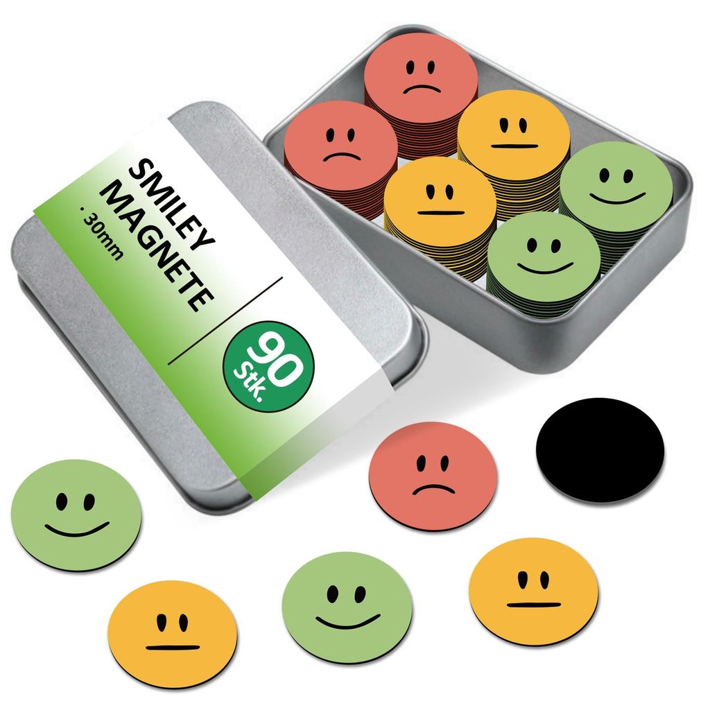 Belohnungstafel mit 90 Smiley-Magneten | Smiley-Magnete Ø 30 mm | Kühlschrankmagnete für Whiteboards, Belohnungen für Kinder, Tafeln | Stark ha...