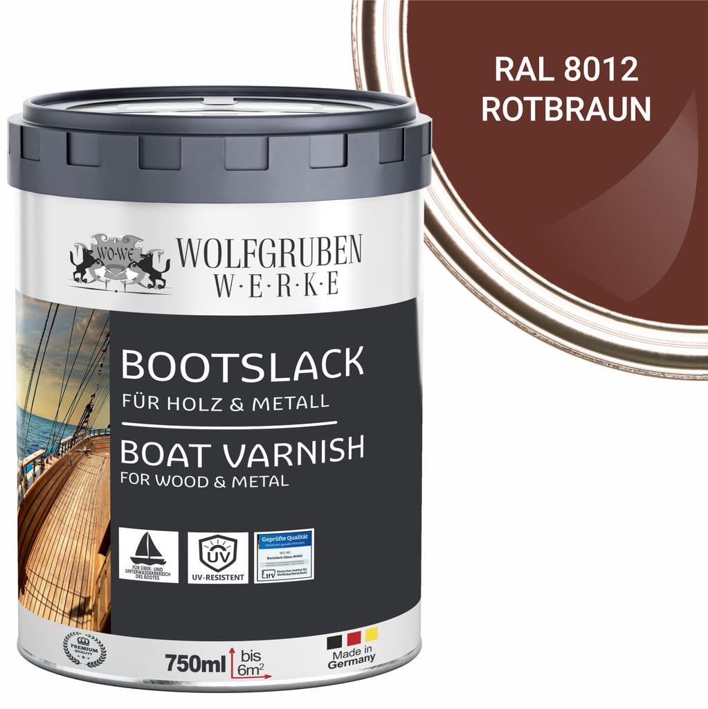 Bootslack Parkettlack Schiffslack Holzlack Seidenglänzend für Holz Boot Schiff W400 Rotbraun - 750ml