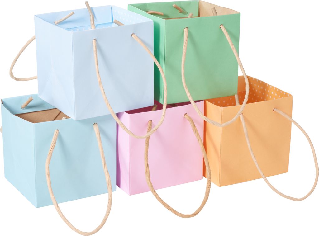 VBS Papiertüten Pastell 5er Set 8.5 cm quadratisch 150 g/qm Geschenkverpackung