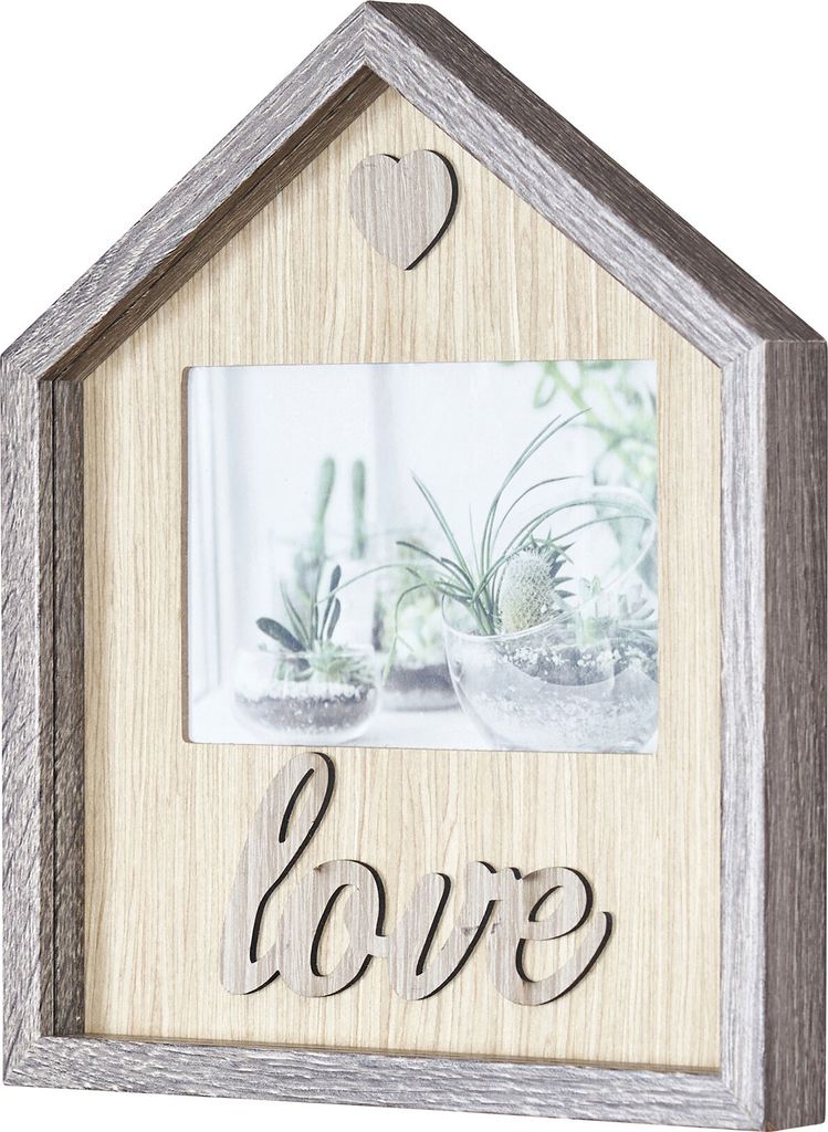 Bilderrahmen 22x26cm Haus MDF-Holz Braun Fotorahmen Bild 10x15cm Love Herz Deko