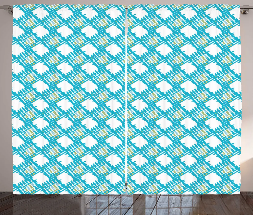 Rideau Grande Largeur avec Boucles et Crochets Motif Abstrait Bleu Ciel