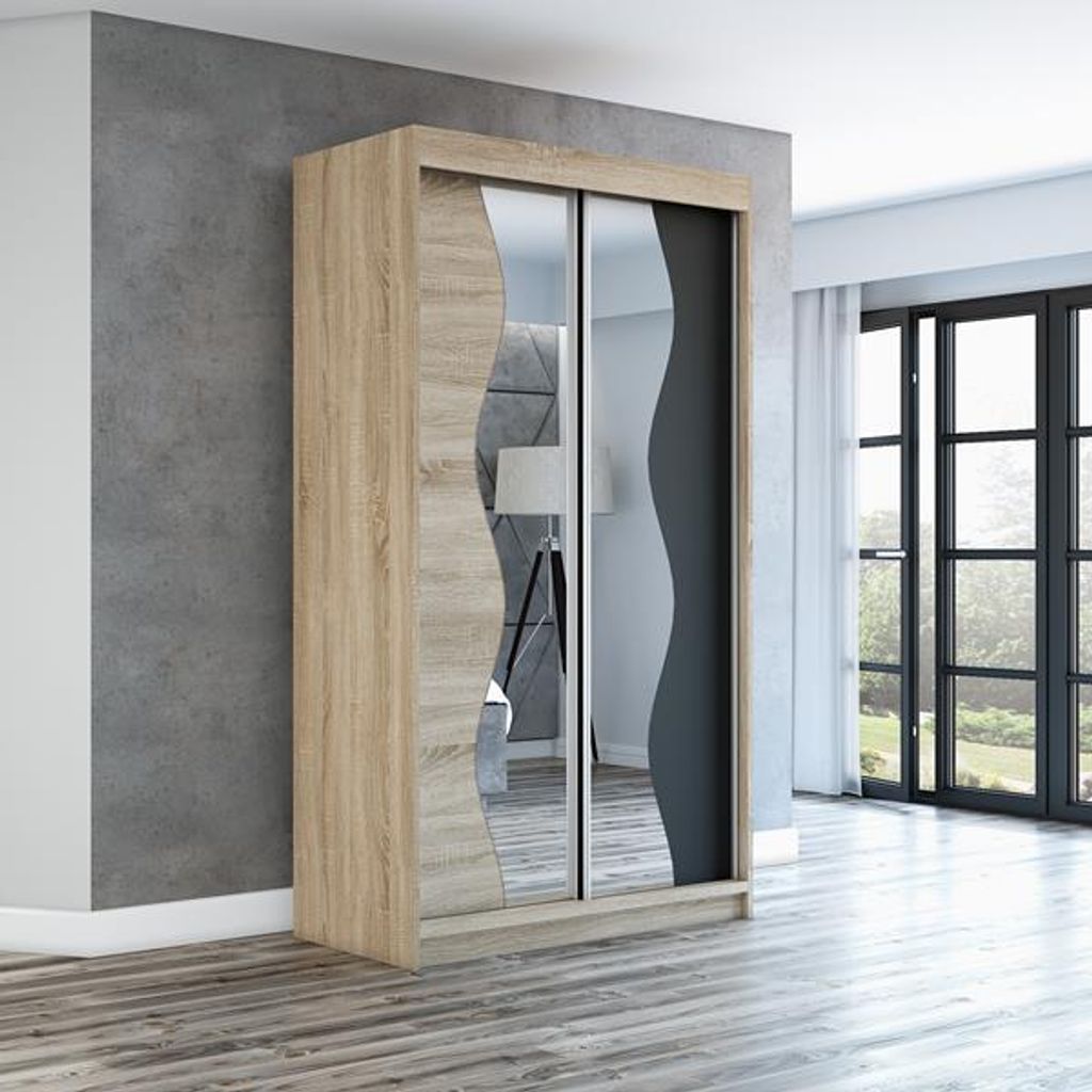 Schwebetürenschrank, 2-türig Schrank mit Spiegel! Moderne Garderobe für Kleidung. Verschiedene Farben (Weiß, Schwarz, Somona) Kleiderschrank RI...