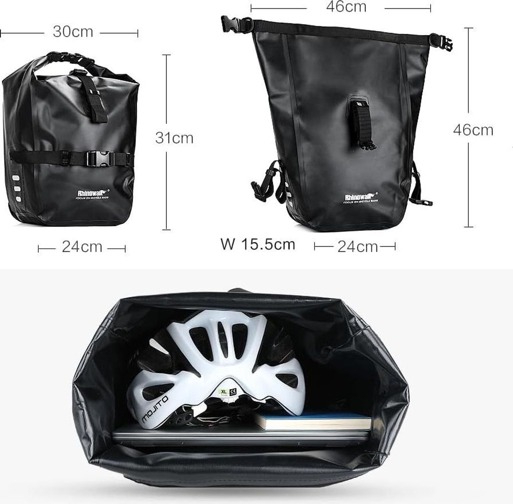 Wasserdichte Fahrradtasche 20L für Fahrradurlaube und Reisen - Schwarz