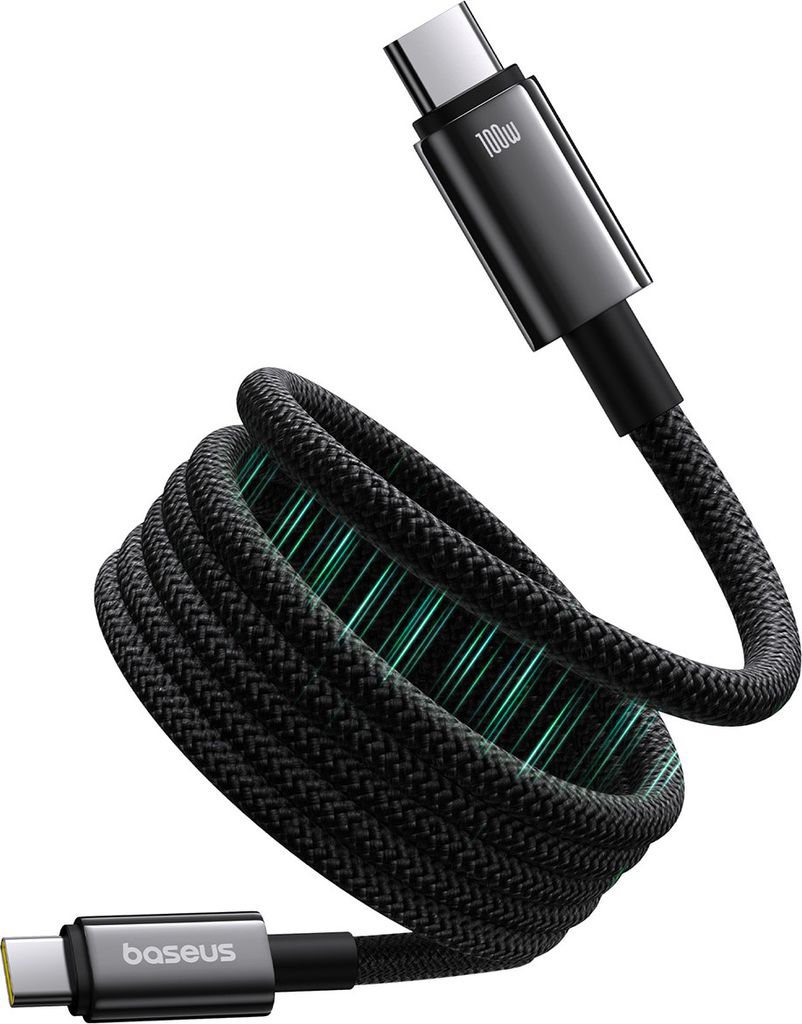 Baseus Tungsten Gold, magnetisches USB-C - USB-C Kabel, selbstaufrollend, 100W, 1m, schwarz