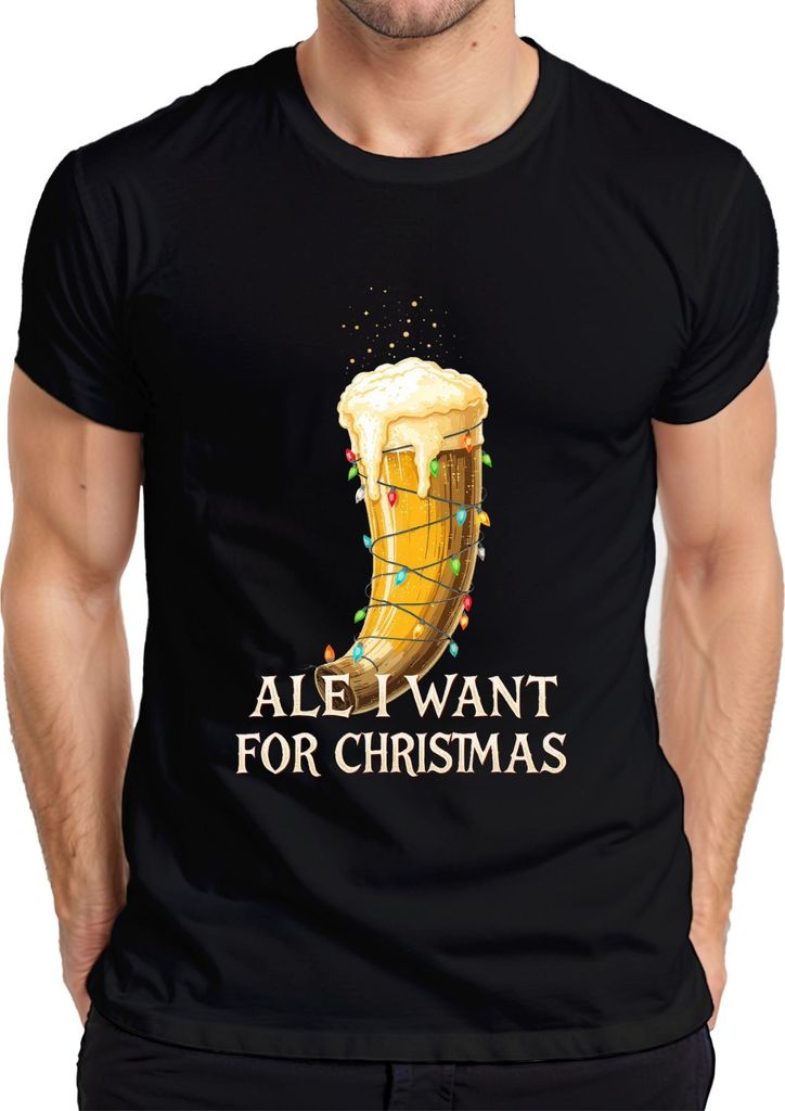 Ale I Want For Christmas Wikinger Trinkhorn Bier Geschenk lustig Herren T-Shirt, Schwarz, XL