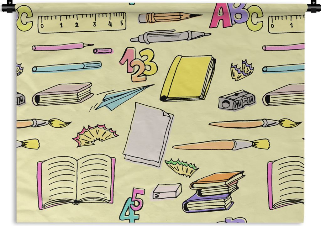 MuchoWow Wandteppich Wandbehang Schule - Muster - Bleistift 60x45 cm Tapisserie Dekoration Wandtuch - Das Schlafzimmer