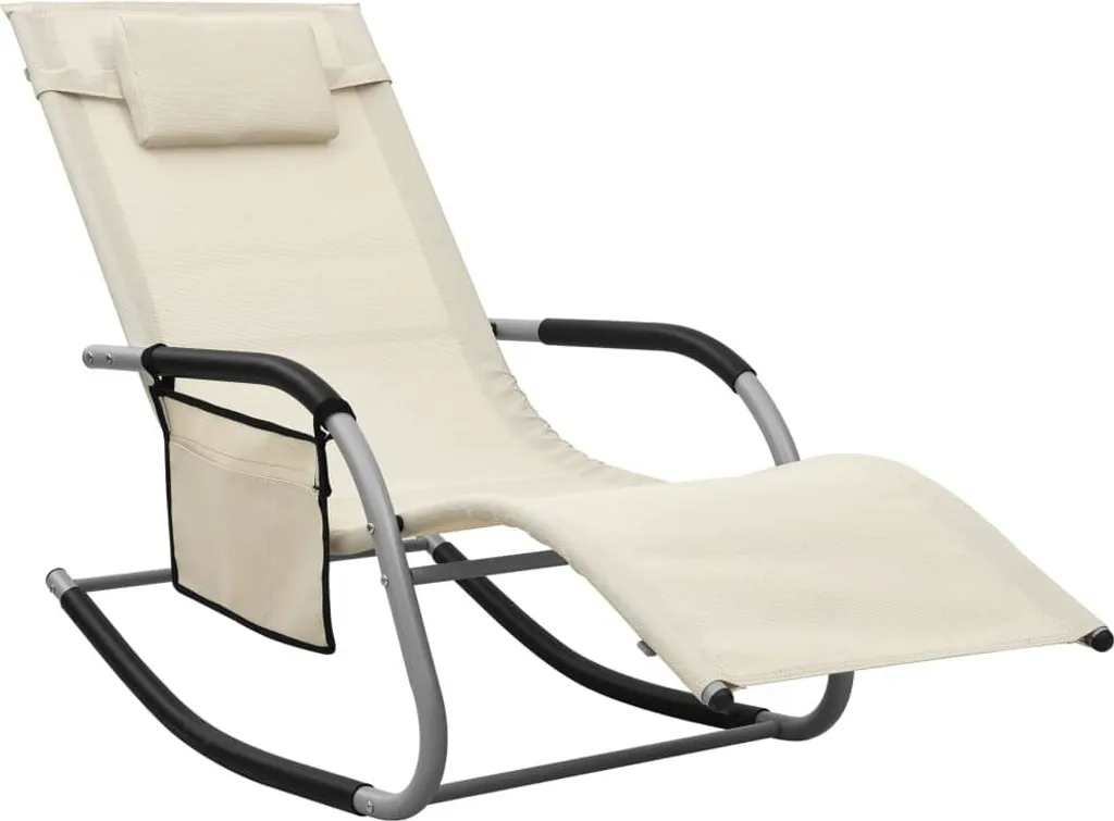 Lettino Prendisole Textilene Crema e Grigio - Relax da Giardino Premium