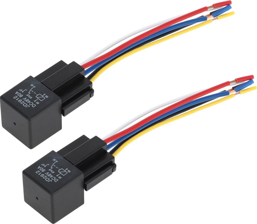 5 Pins 48V 80A 2 Stück Auto-Relais mit Kabelsteckdosen Wasserdichtes Auto-Relais Schwarz