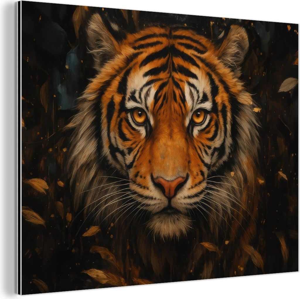 MuchoWow Wanddekoration Metall Metallbild Wandkunst 40x30 cm Blätter - Tiger - Orange MuchoWow Aluminium Gemälde - Dekoration Wohnzimmer