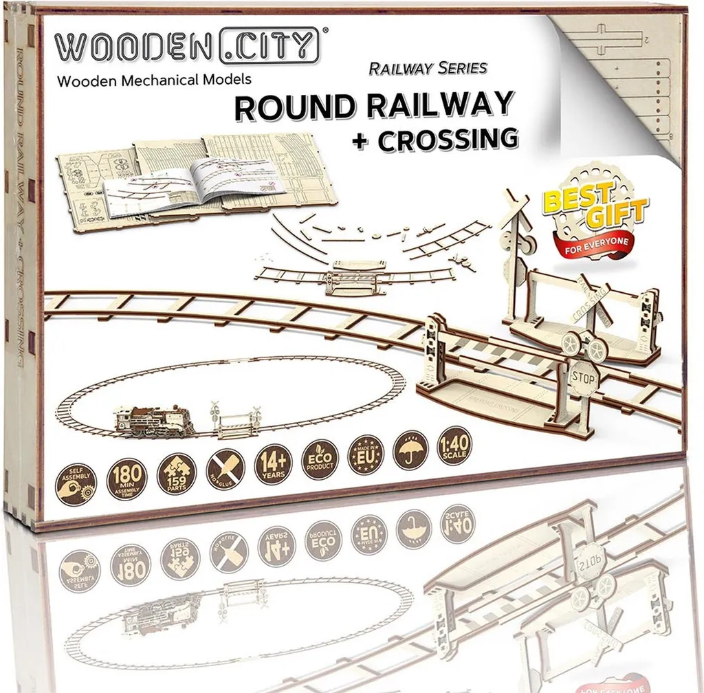 Grand puzzle 3D rails de train bois brun 164 cm avec intersection 3D