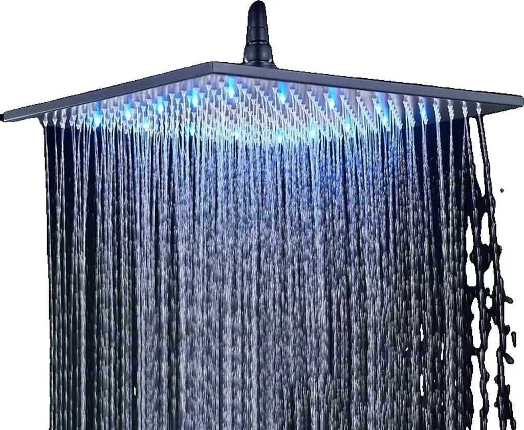 Soffione 16 Pollici Nero con LED Idrogeneratore Acciaio Inox 304