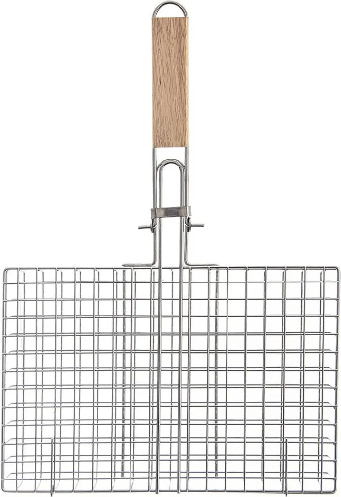 Panier à barbecue en acier robuste avec poignée bois, grille de 32x22cm